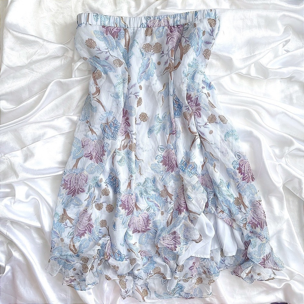 Vince Camuto Floral Ruffle High Low Midi Skirt Blue Purple XL